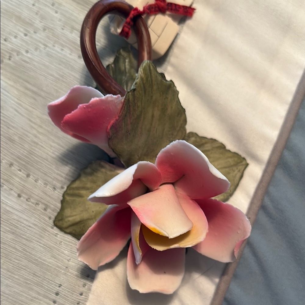 Vintage Napoleon Capodimonte Pink and Green Floral porcelain Ornament